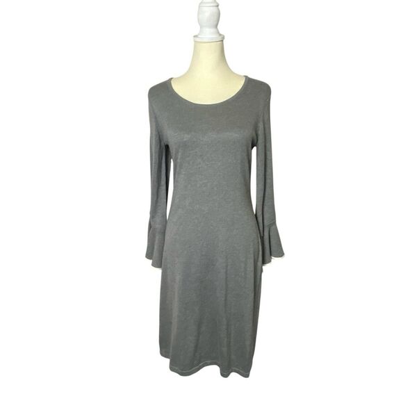 Calvin Klein Gray Long Bell Sleeve Career Wear Knee Length Sweater Dress Size L - Picture 1 of 14